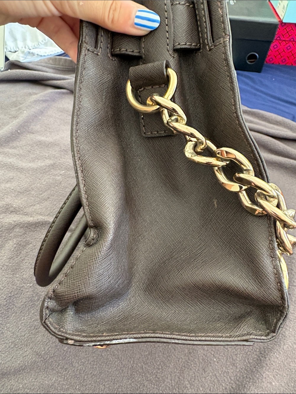 Michael Kors Brown Leather Satchel with Gold Hardware - Picture 4 of 6
